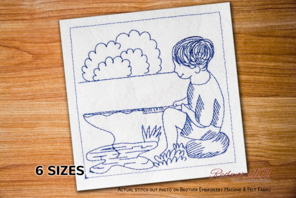 Boy Holding a Fishing a Pole Redwork: A Designer's Review